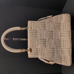 VGT, Fiona Italian Straw Woven Women's Handbag with Rope Handles.